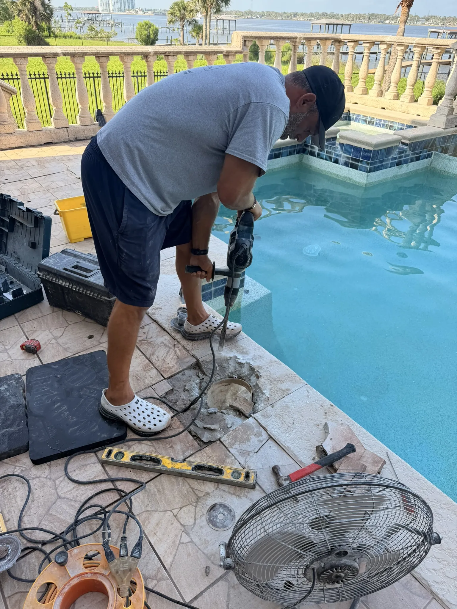 Cracked pool skimmer causing water loss before replacement — Daytona Beach, FL