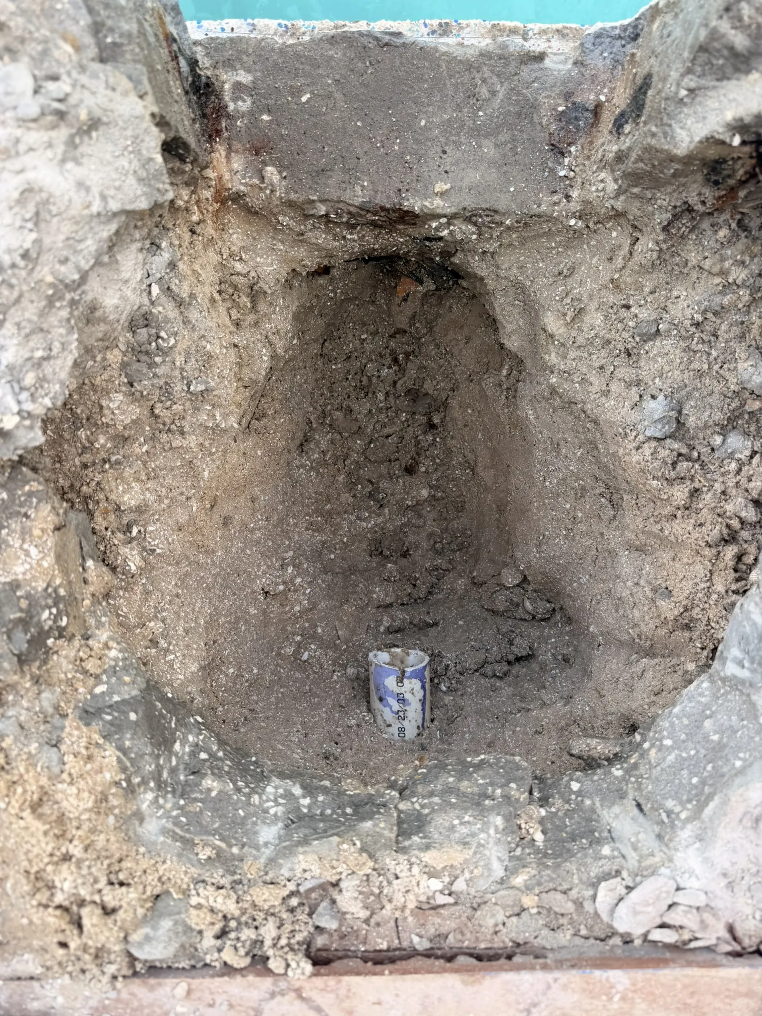 Pocket excavated behind the pool wall for the new skimmer — Daytona Beach, FL