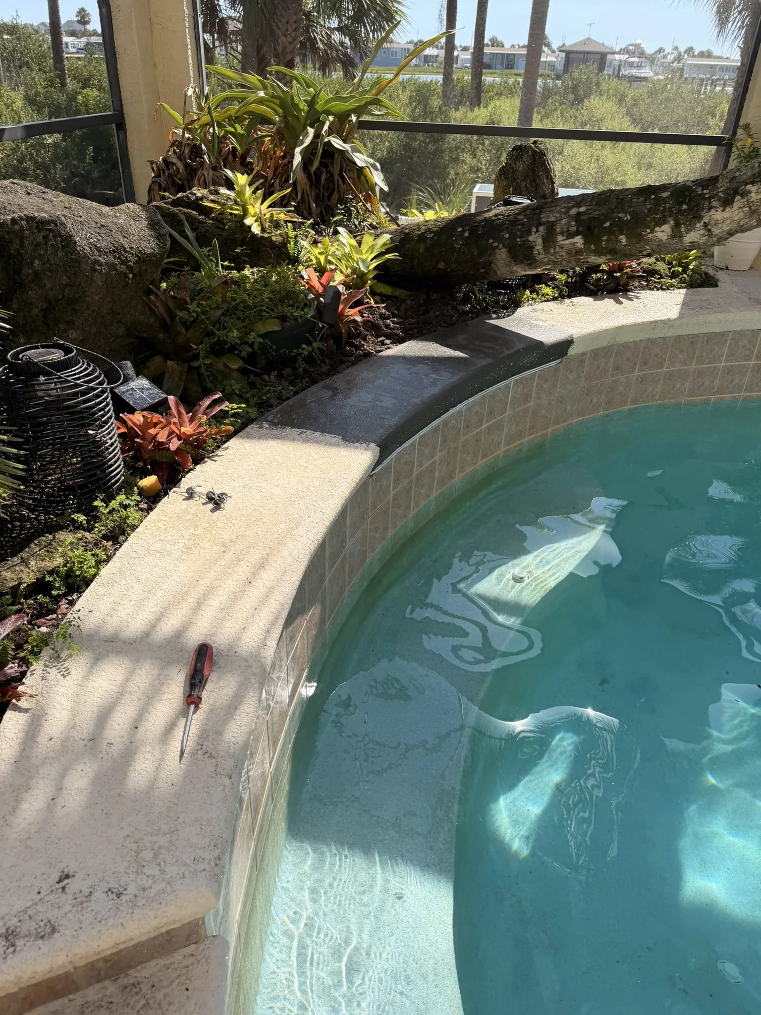 Rebuilt pool beam waterproofed before refinishing — Palm Coast, FL