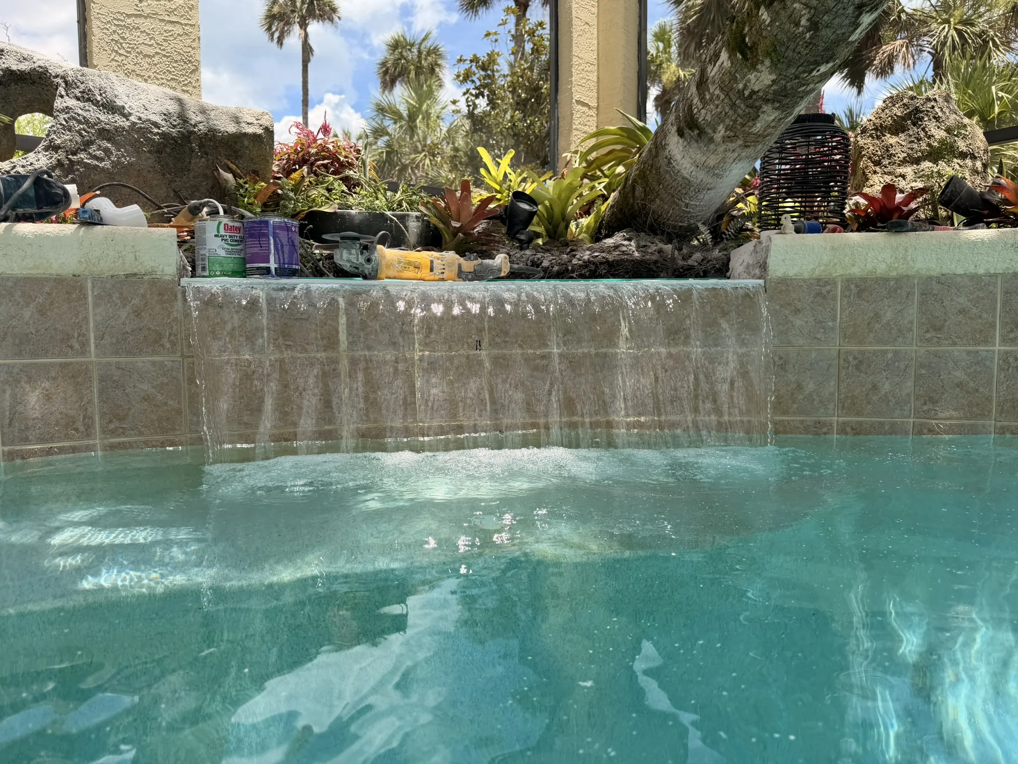 Water test confirming an even sheet from the rebuilt waterfall — Palm Coast, FL